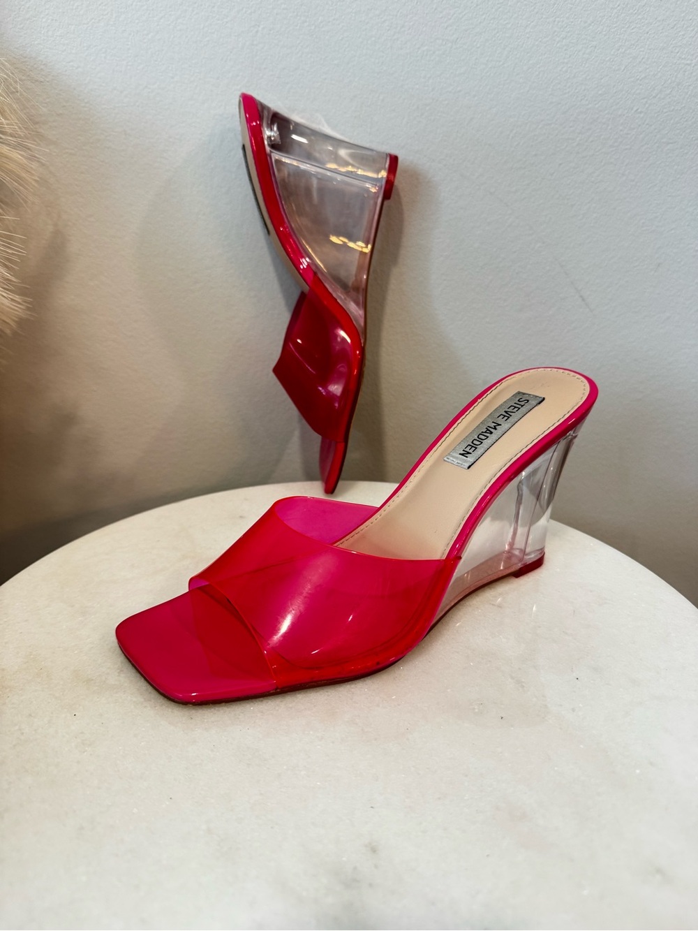 Steve Madden Pink Clear Wedge Mule Sz 8